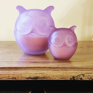 owl, owl candle, purple candle, soy candle